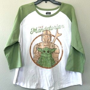 Star Wars Women's Raglan White Green T-Shirt Sz XXL The Mandalorian/Grogu Casual